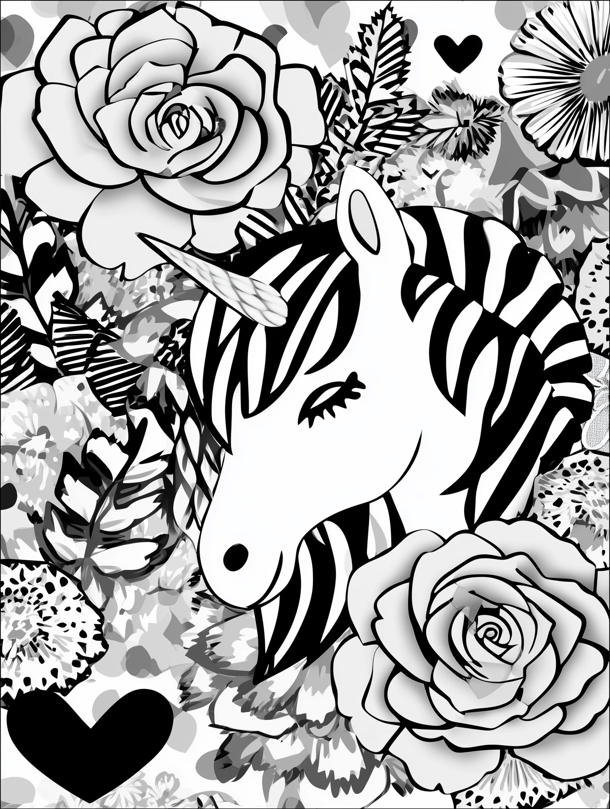 Free printable unicorn coloring page for adults featuring a tired unicorn